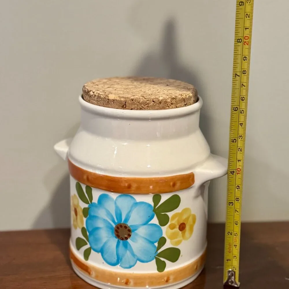 🌼 Vintage FTD Stoneware Canister with Cork Lid – with Reinforced Bottom